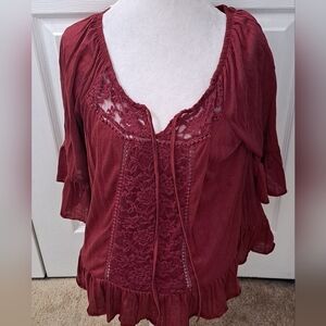 Boho Burgundy Lace Blouse    Size XL